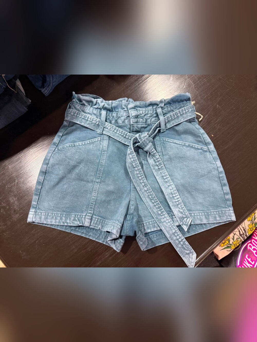 Paperbag Waist Tie Belted Jean Shorts